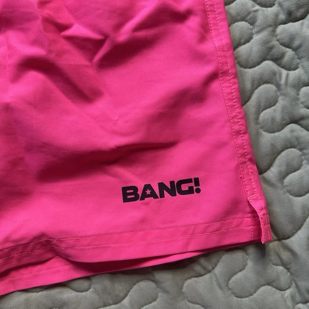 Bang Miami Swim Shorts Small Neon Pink Mens Logo Happy Face Drawstring Waist